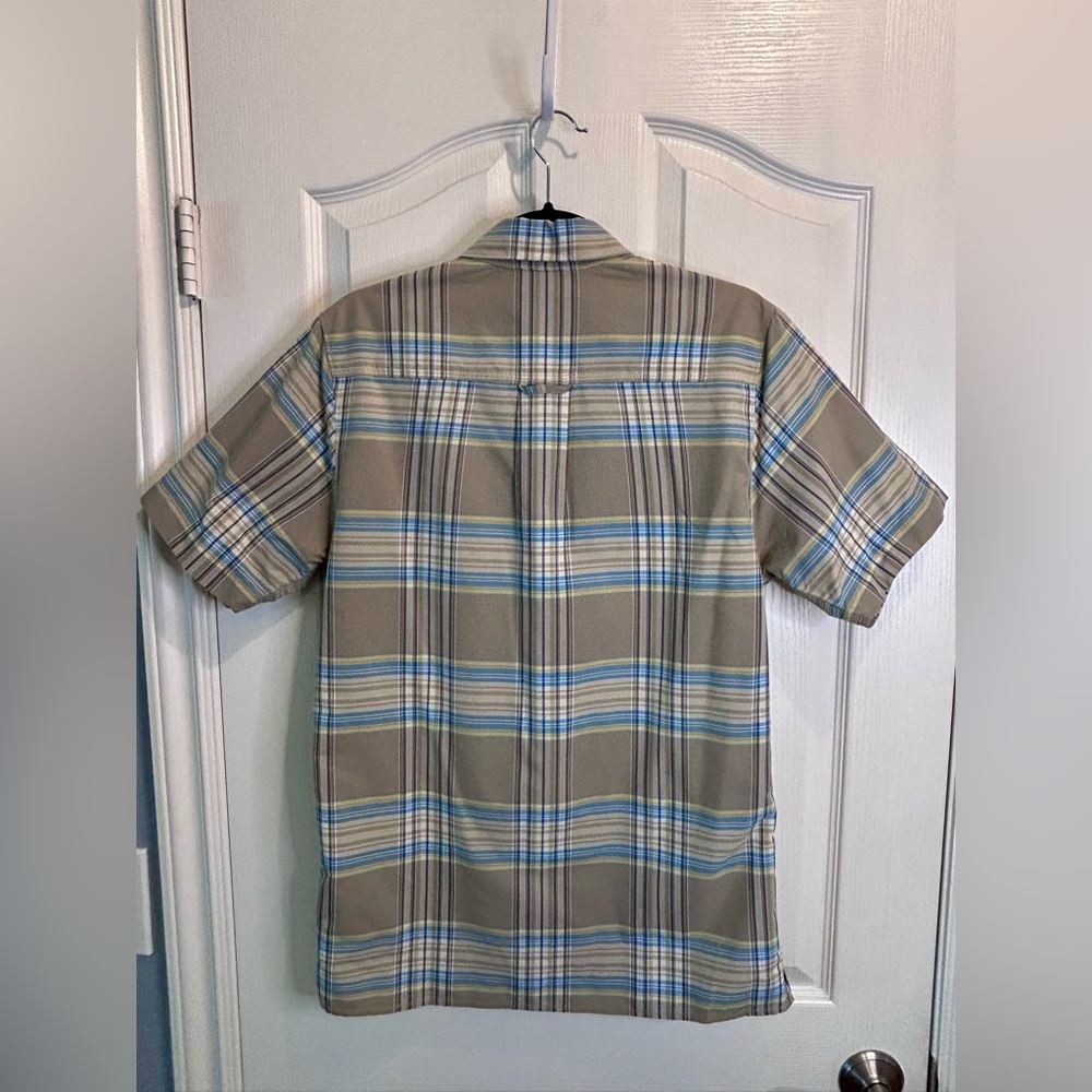 🔷”The North Face” Casual Blue/Tan & Yellow Plaid Button Down Short Sleeved Shirt - Picture 3 of 10